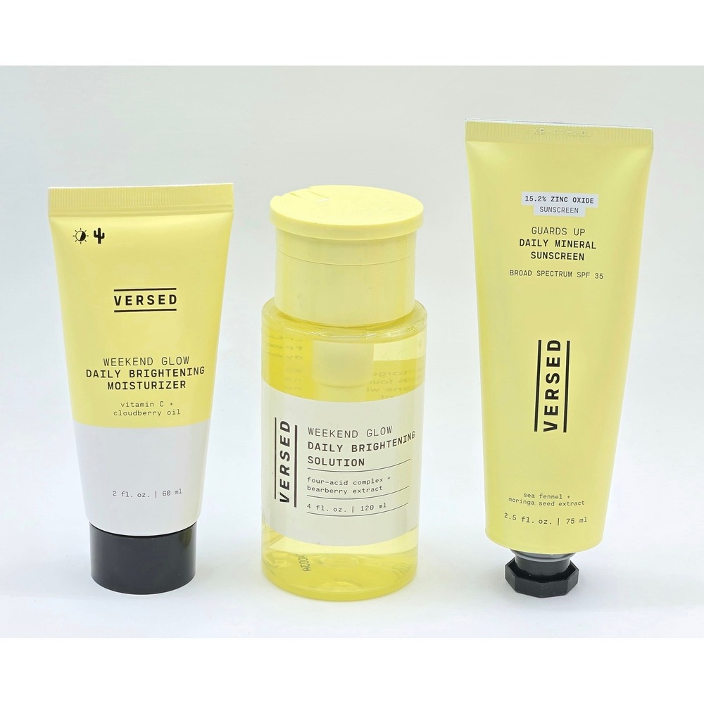 Versed Weekend Glow Moisturizer Toner and Guards Up Sunscreen Set 3pc